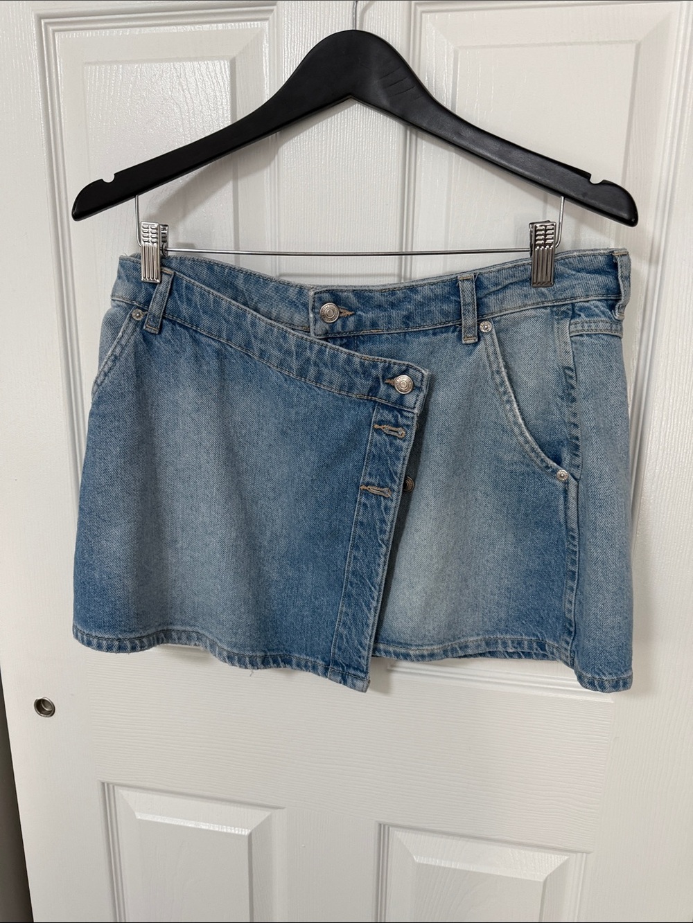 Free People Light Blue Denim Wrap Mini Skirt